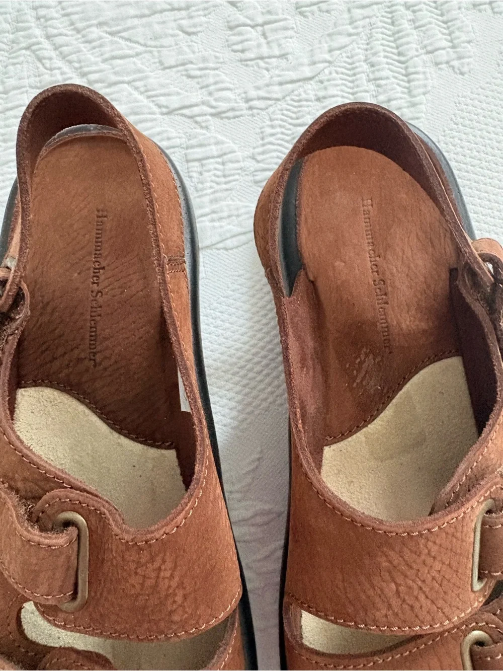 Hammacher Schlemmer sandals brown leather suede comfort size 45, US 11.5